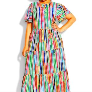 Women's Plus Size Happy Tier multi print Maxi Dress